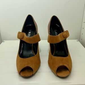 Camel Suede Heels w/ Strap